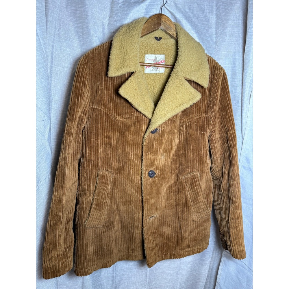 Distinctive WOODSMAN Sherpa Lined Corduroy Jacket Mens Brown Western Style VTG